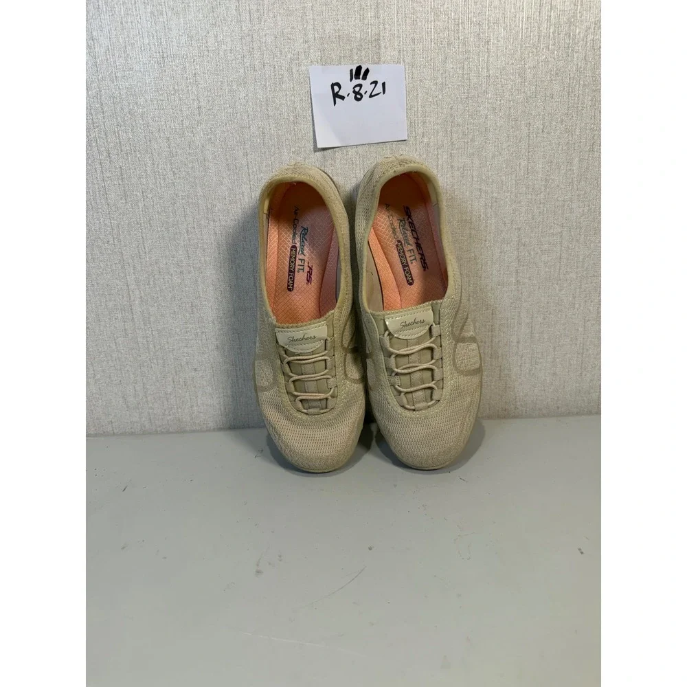 Skechers Relaxed Fit Air-Cooled Memory Foam Slip On Sneakers Beige 23045 NAT 7.5
